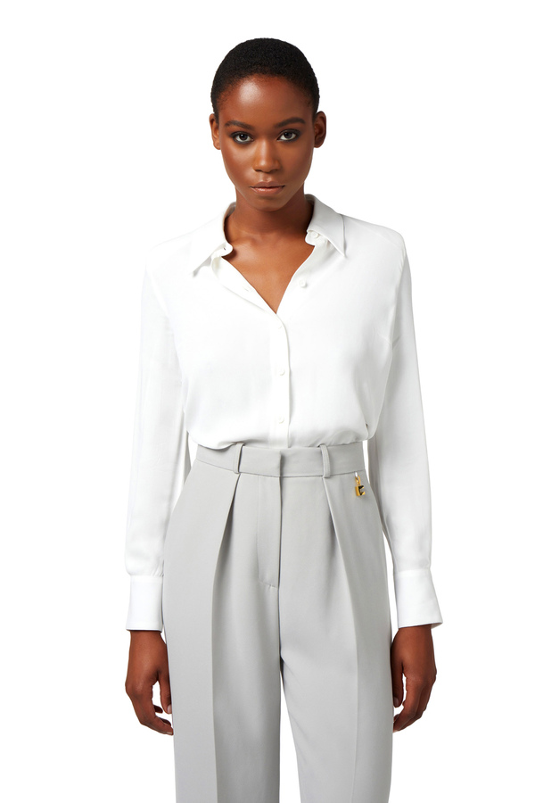 Hemdbluse aus Viskose-Georgette mit Logo-Print - Elisabetta Franchi® Outlet