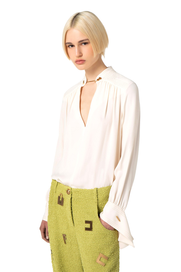 Blouse in viscose fabric with wide cuffs - Elisabetta Franchi® Outlet