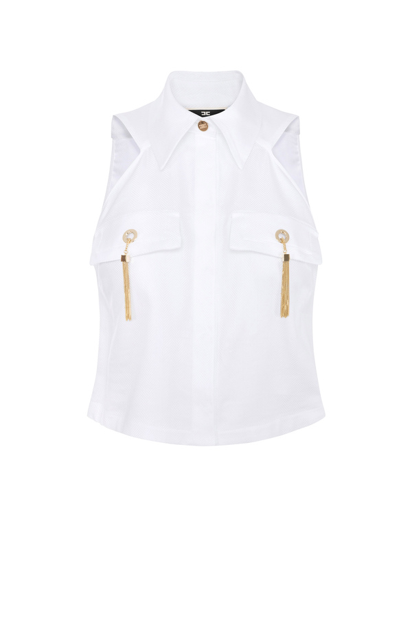 Cropped sleeveless shirt with a boxy line - Elisabetta Franchi® Outlet