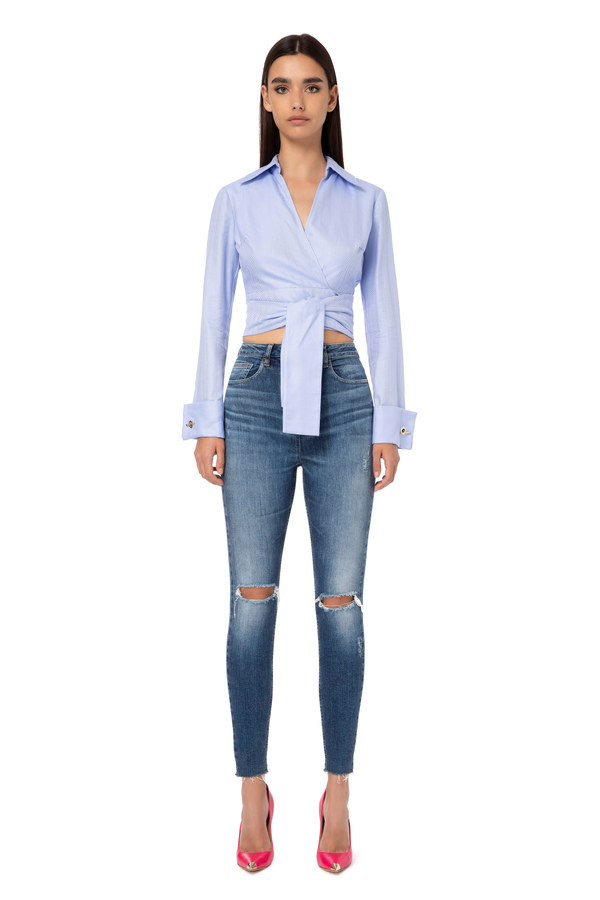 Camisa de manga larga con puño a gemelo ancho - Elisabetta Franchi® Outlet