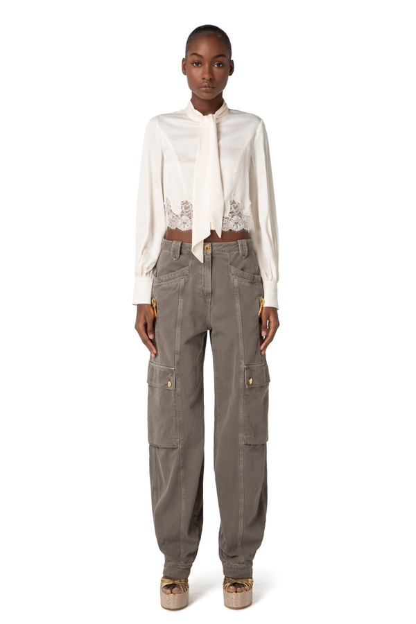 Tie neck blouse in satin fabric - Elisabetta Franchi® Outlet