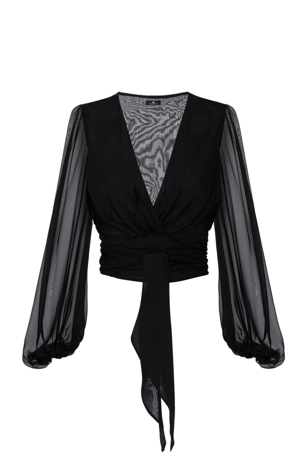 Camicia in voile di seta con fusciacca - Elisabetta Franchi® Outlet