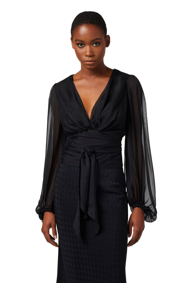 Camicia in voile di seta con fusciacca - Elisabetta Franchi® Outlet