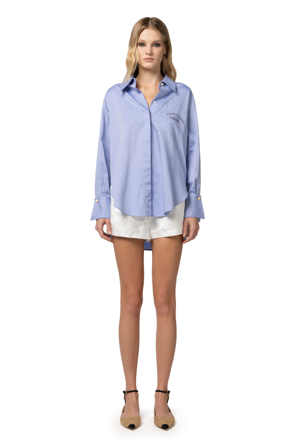 Ausgestellte Hemdbluse aus Baumwoll-Popeline mit Logo-Stickerei - Elisabetta Franchi® Outlet