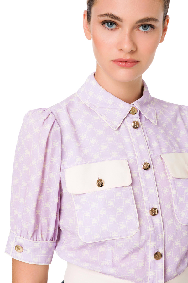 Chemise crop à manches courtes de couleur contrastée - Elisabetta Franchi® Outlet
