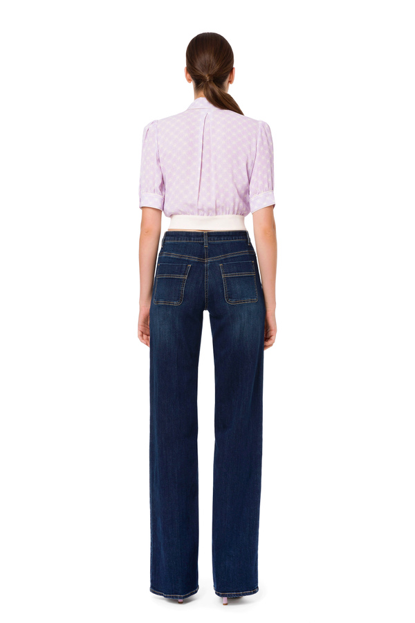 Cropped blouse with short sleeves in contrasting colour - Elisabetta Franchi® Outlet
