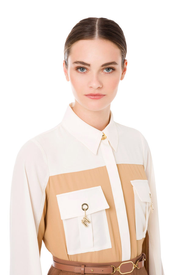 Contrasting colour blouse with safari details - Elisabetta Franchi® Outlet