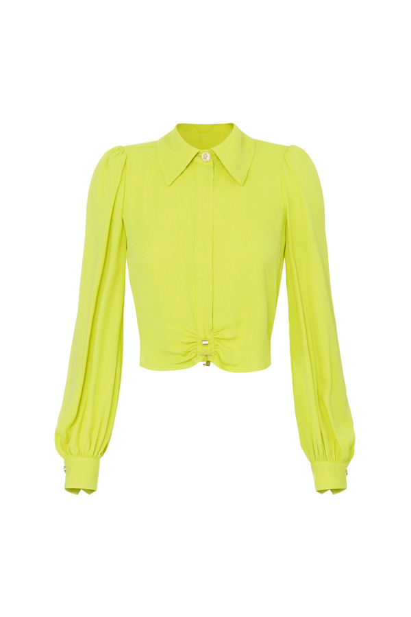 Cropped blouse in viscose georgette fabric with gathering - Elisabetta Franchi® Outlet