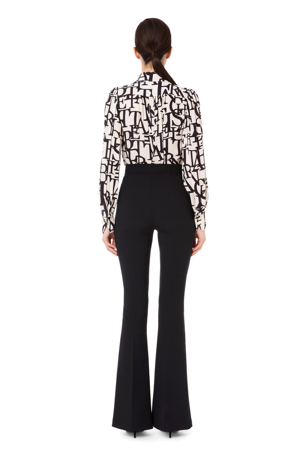 Blouse in georgette fabric with lettering print and sash belt - Elisabetta Franchi® Outlet