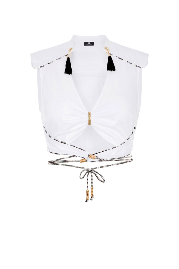 Top with tassels in the neckline - Elisabetta Franchi® Outlet