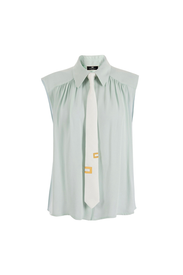 Flared blouse in viscose georgette fabric with lettering tie - Elisabetta Franchi® Outlet
