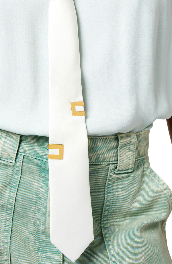 Flared blouse in viscose georgette fabric with lettering tie - Elisabetta Franchi® Outlet