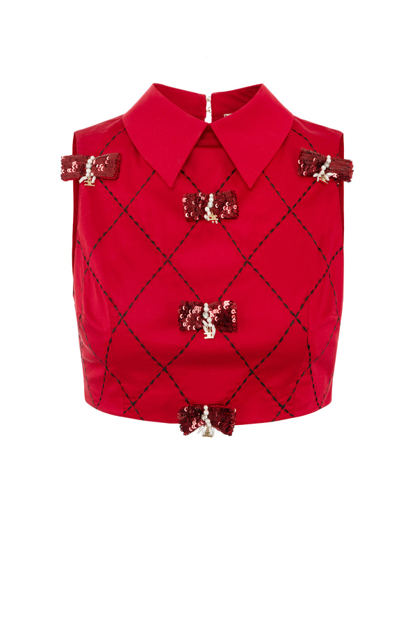 Shirt with crossed back and mini bow tie - Elisabetta Franchi® Outlet