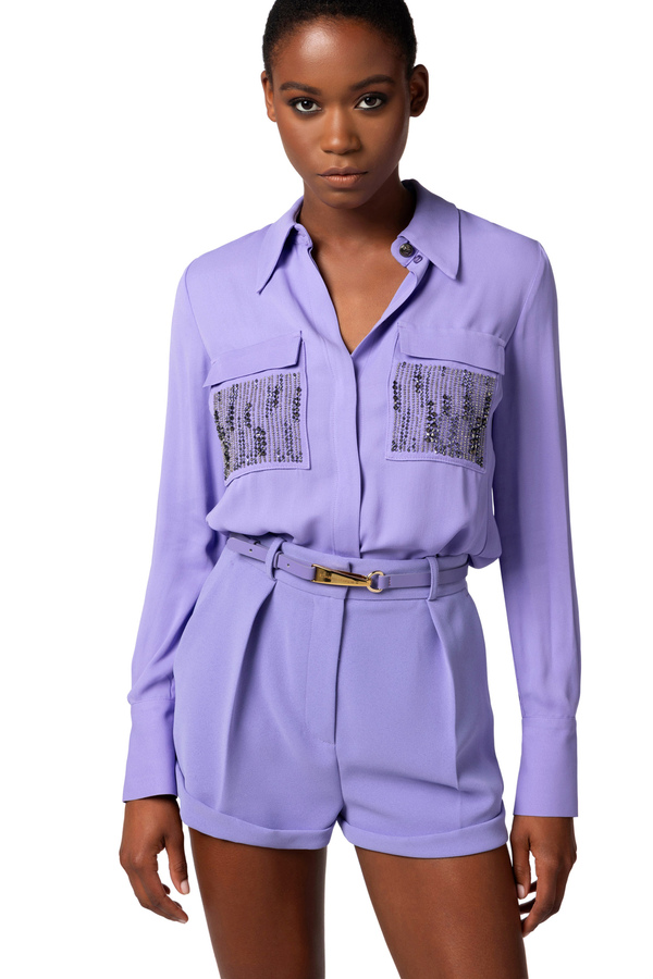 Blouse in viscose georgette fabric with embroidered pockets - Elisabetta Franchi® Outlet