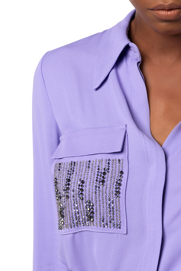 Blouse in viscose georgette fabric with embroidered pockets - Elisabetta Franchi® Outlet