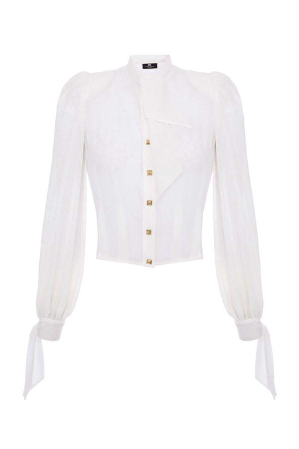 Shirt in georgette fabric with scarf and studs - Elisabetta Franchi® Outlet