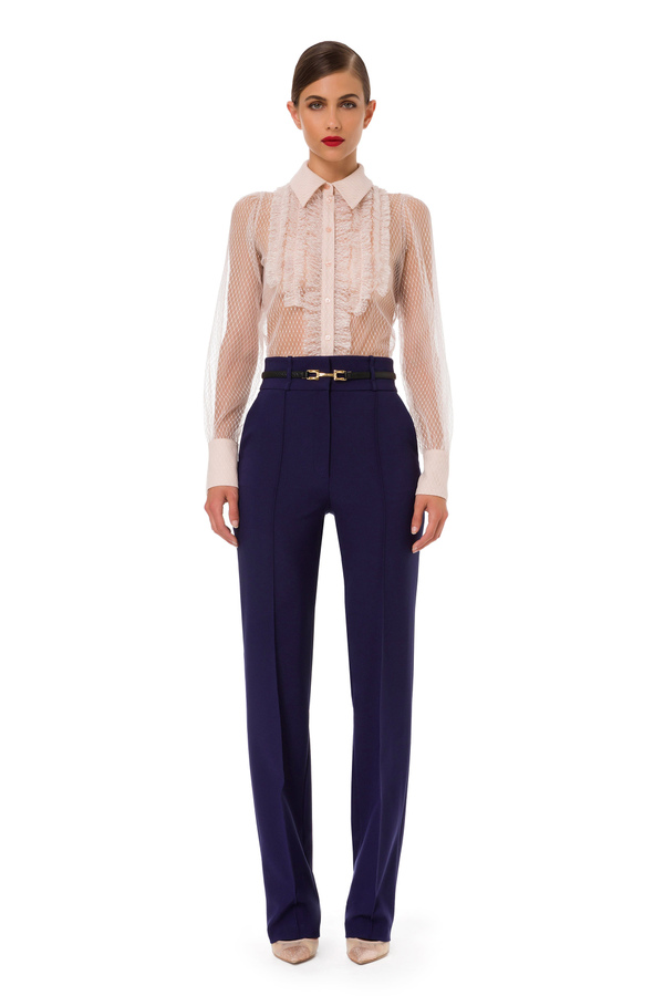 Tulle shirt with ruffle ascot tie - Elisabetta Franchi® Outlet