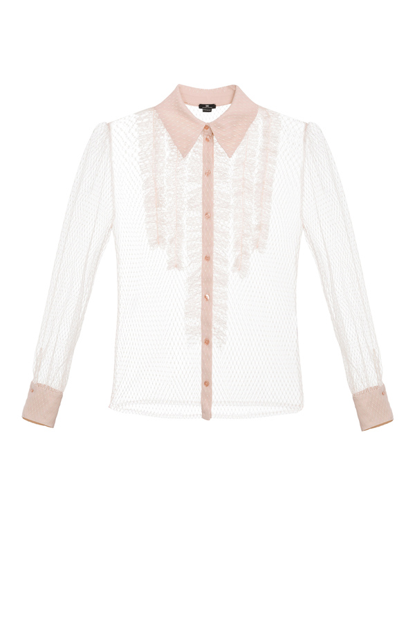 Tulle shirt with ruffle ascot tie - Elisabetta Franchi® Outlet