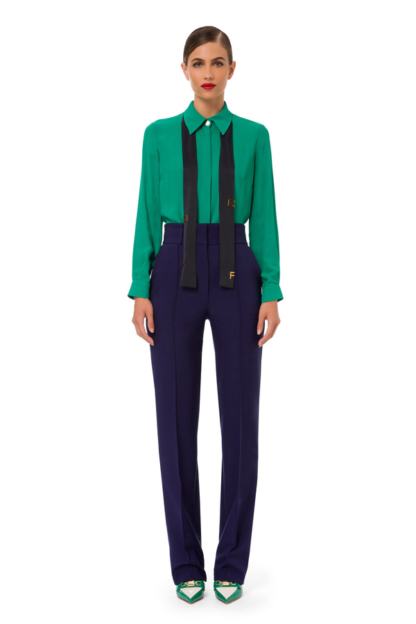 Shirt in georgette fabric with logoed tie - Elisabetta Franchi® Outlet
