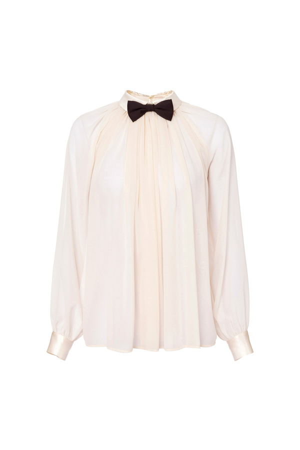 Blouse in georgette fabric with bow tie - Elisabetta Franchi® Outlet