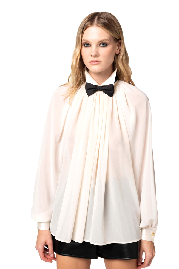 Blouse in georgette fabric with bow tie - Elisabetta Franchi® Outlet