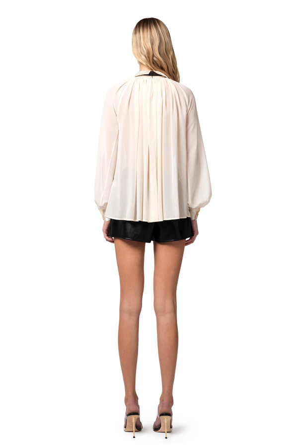 Blouse in georgette fabric with bow tie - Elisabetta Franchi® Outlet