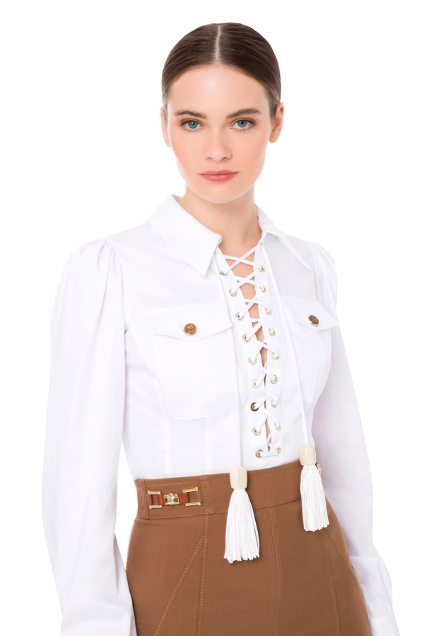 Long-sleeved blouse with criss-cross - Elisabetta Franchi® Outlet