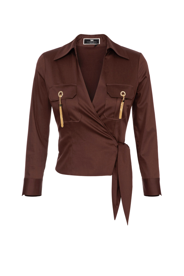 Crossover shirt with pockets and tassels - Elisabetta Franchi® Outlet