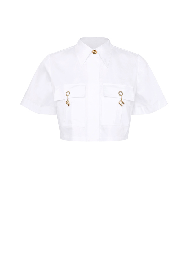 Cropped blouse featuring pockets with charms - Elisabetta Franchi® Outlet