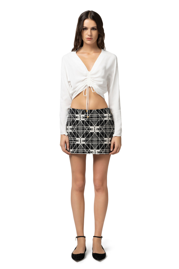 Cropped blouse in viscose georgette fabric with drawstring - Elisabetta Franchi® Outlet