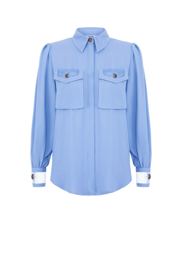 Blouse with mannish collar and pockets - Elisabetta Franchi® Outlet