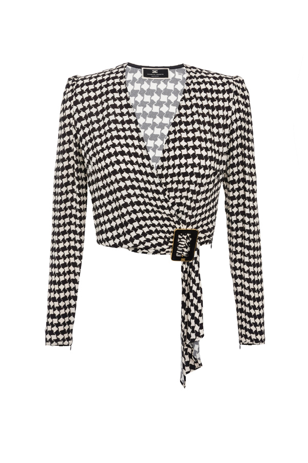 Houndstooth blouse with drape - Elisabetta Franchi® Outlet