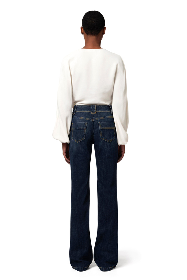 Cropped blouse in viscose georgette fabric with knot - Elisabetta Franchi® Outlet