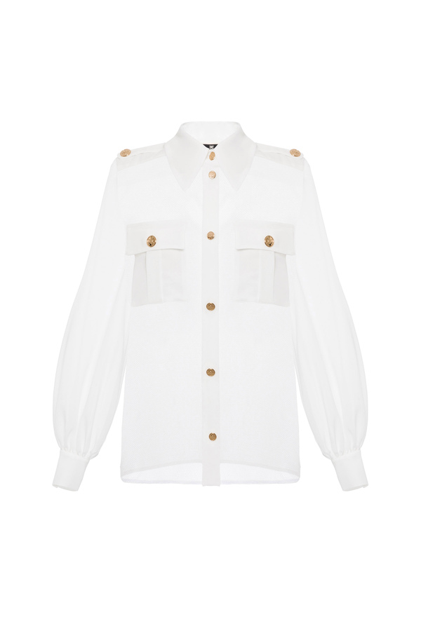 Blouse in organza fabric with flaps - Elisabetta Franchi® Outlet