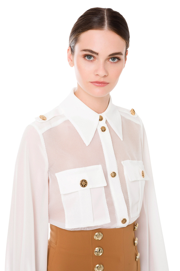 Blouse in organza fabric with flaps - Elisabetta Franchi® Outlet