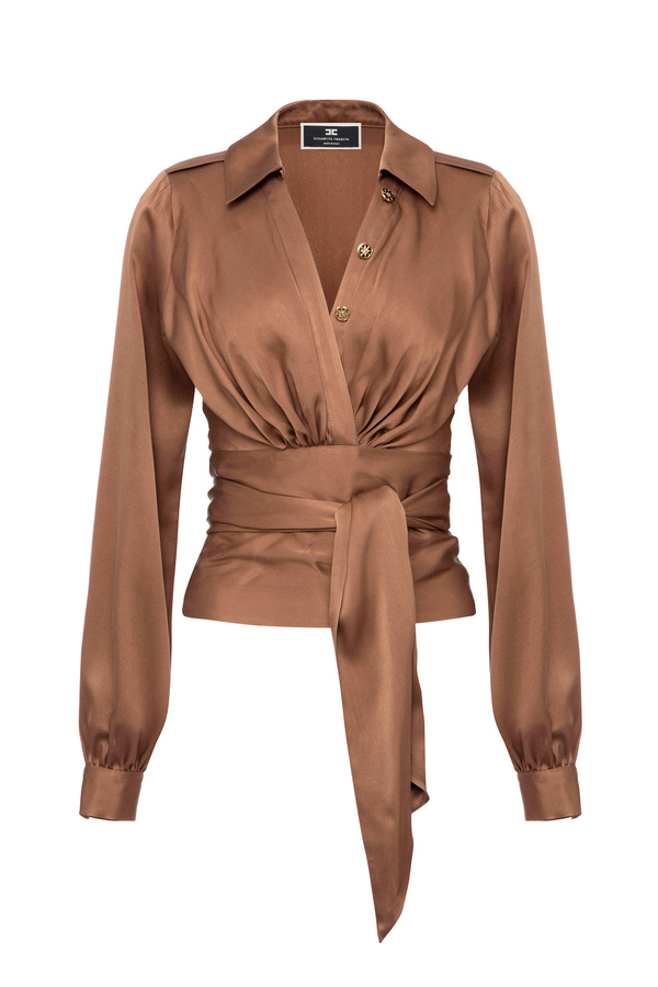 Silk satin short blouse - Elisabetta Franchi® Outlet