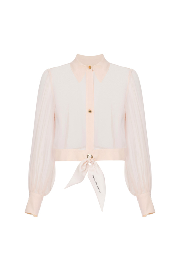 Cropped blouse in silk georgette fabric with knot - Elisabetta Franchi® Outlet