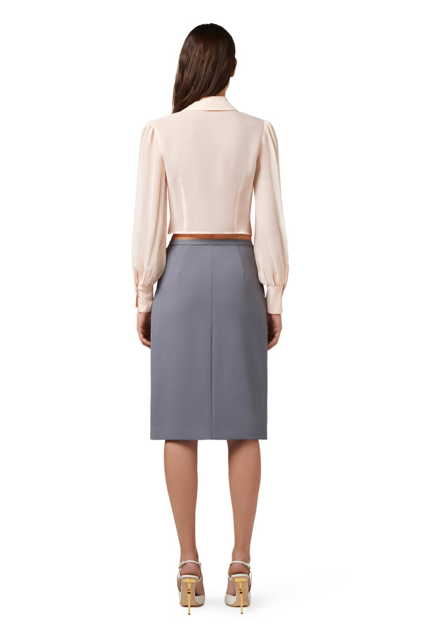 Cropped blouse in silk georgette fabric with knot - Elisabetta Franchi® Outlet