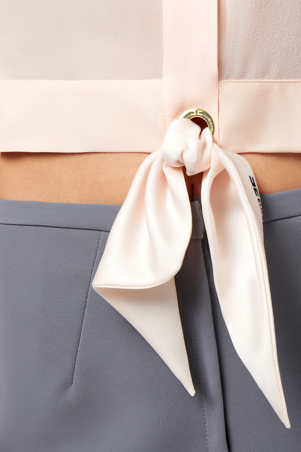 Cropped blouse in silk georgette fabric with knot - Elisabetta Franchi® Outlet