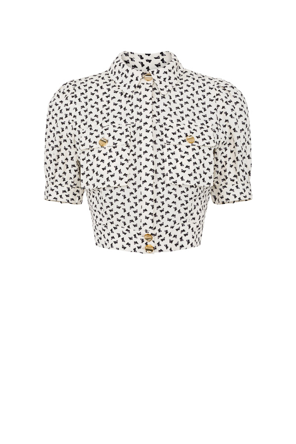 Micro butterfly printed short blouse - Elisabetta Franchi® Outlet
