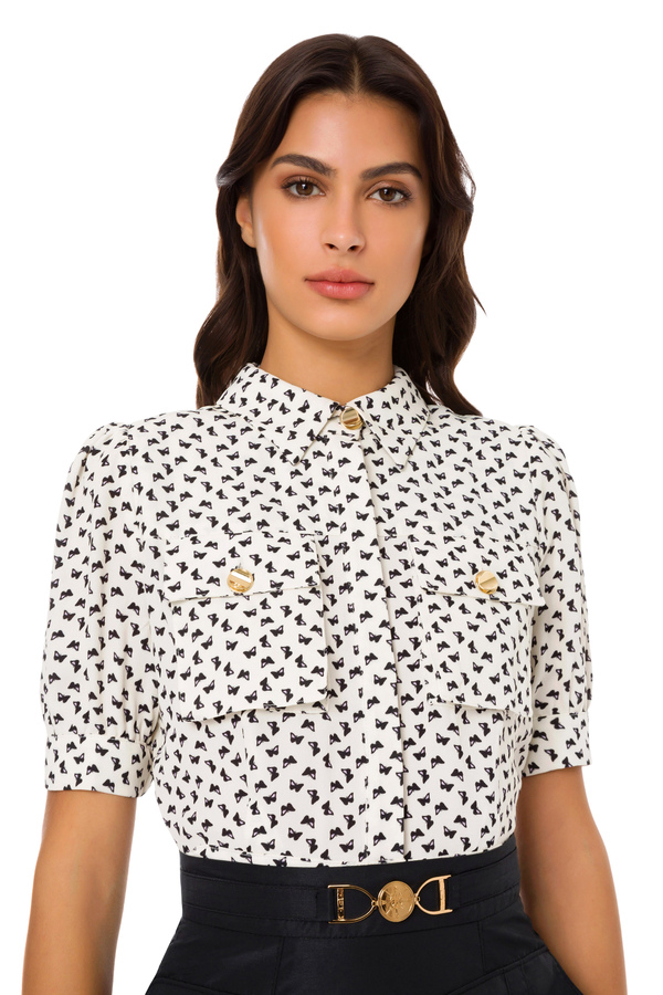 Micro butterfly printed short blouse - Elisabetta Franchi® Outlet