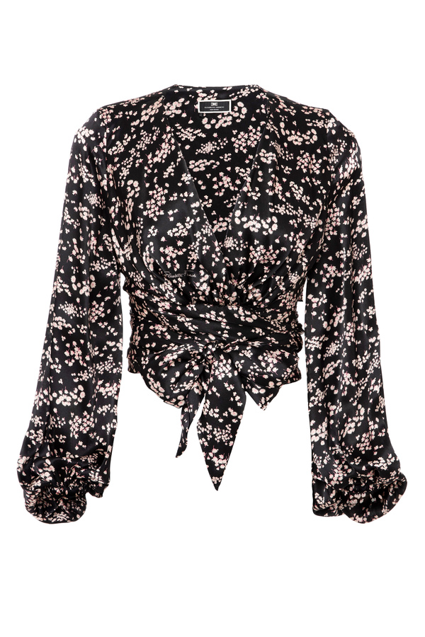 Silk satin blouse with micro flower print - Elisabetta Franchi® Outlet