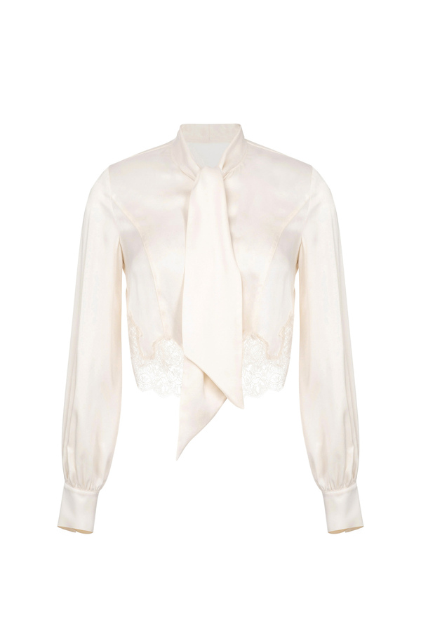 Hemdbluse aus Satin mit Schluppe - Elisabetta Franchi® Outlet