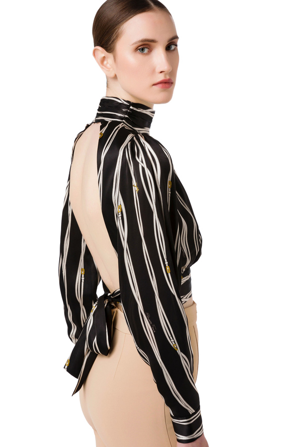 Silk satin blouse with ruffle neckline - Elisabetta Franchi® Outlet