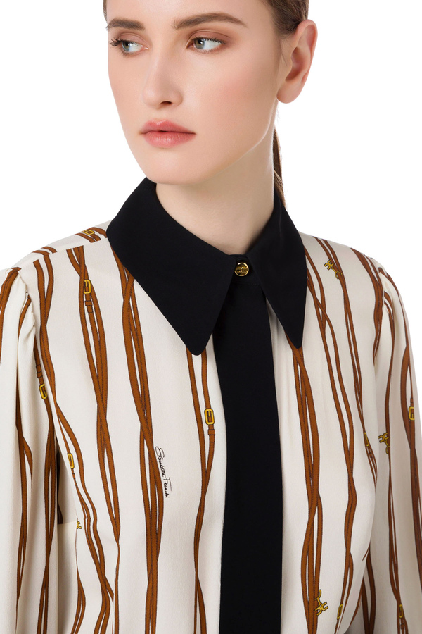 Hemdbluse mit farblich abgesetztem Gürtel Logo-Print - Elisabetta Franchi® Outlet