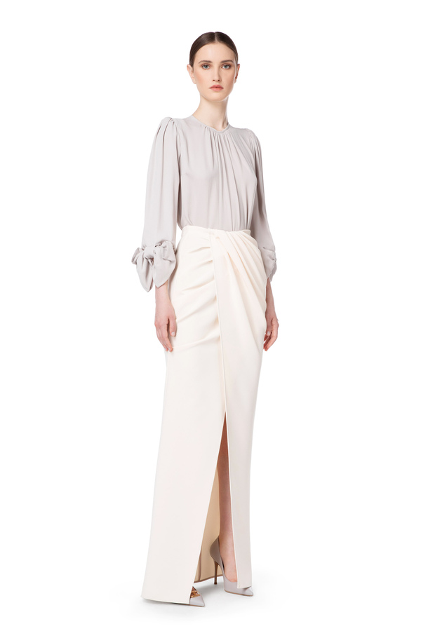 Crew neck blouse with bow sleeves - Elisabetta Franchi® Outlet