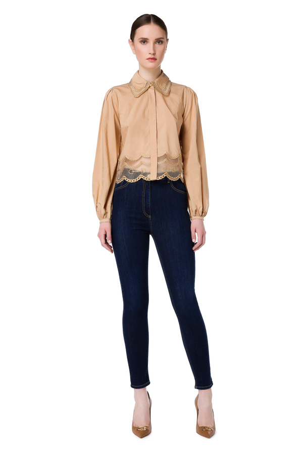 Micro-mesh shirt with lace ascot tie - Elisabetta Franchi® Outlet