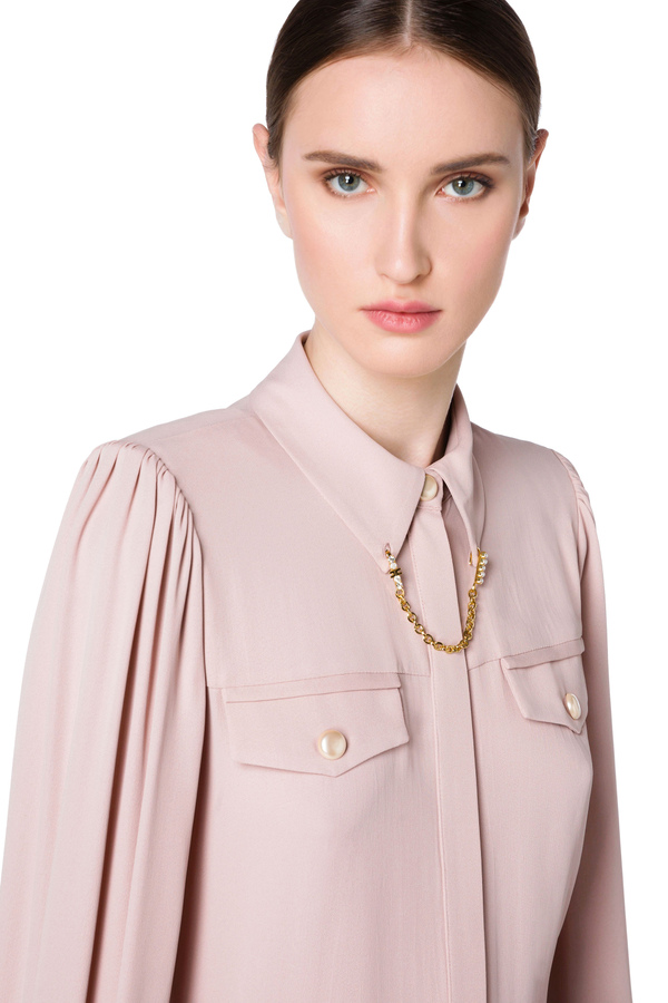 Elisabetta Franchi georgette blouse with bow and charm - Elisabetta Franchi® Outlet