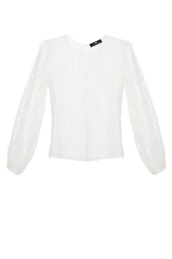 Long sleeve shirt in fringe effect lace - Elisabetta Franchi® Outlet