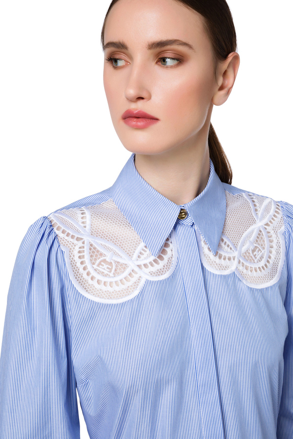 Long sleeve cotton shirt with strap motif - Elisabetta Franchi® Outlet